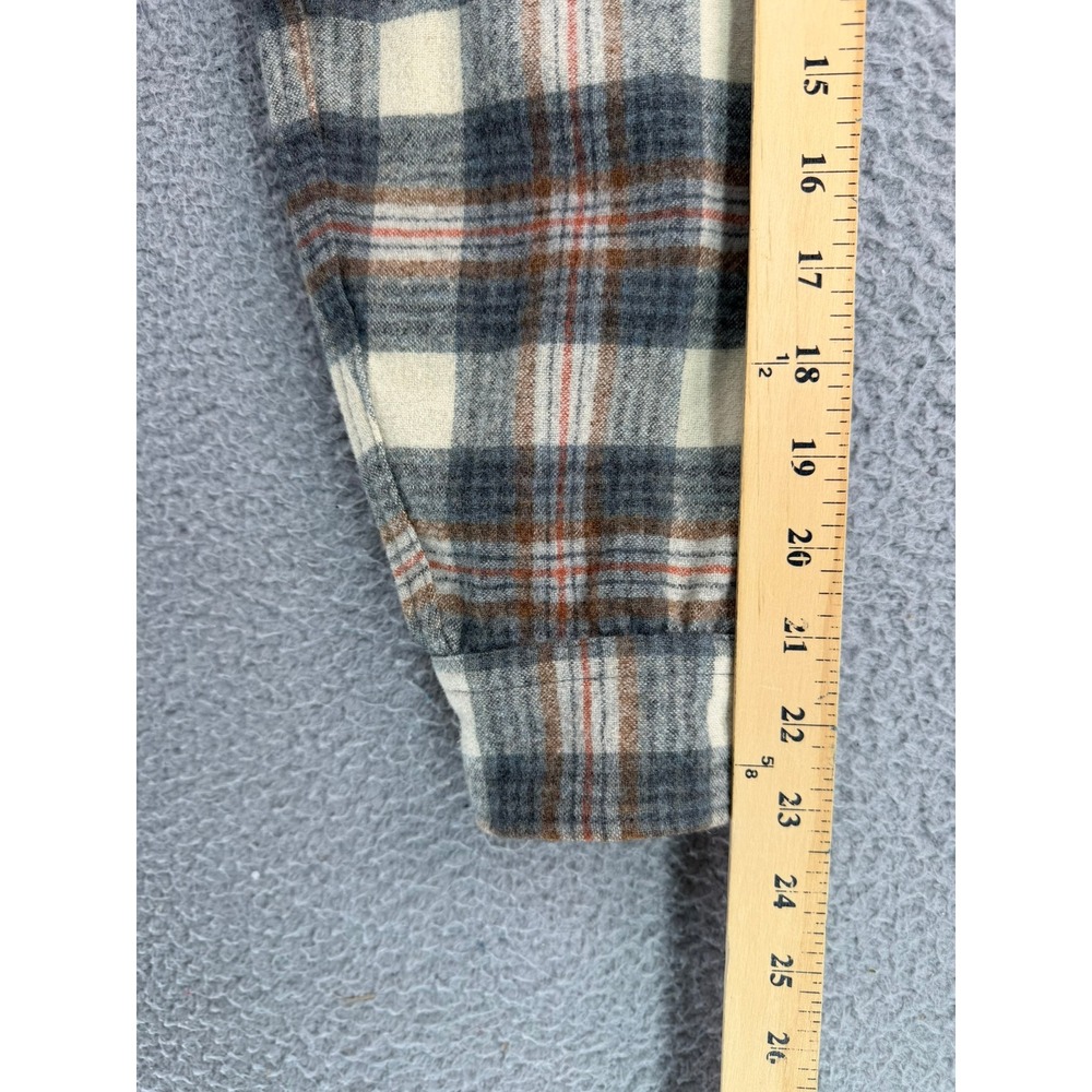 Pendleton Board Shirt Mens Medium Plaid 100% Virgin Wool Grey Cream Rust USA - Picture 10 of 16
